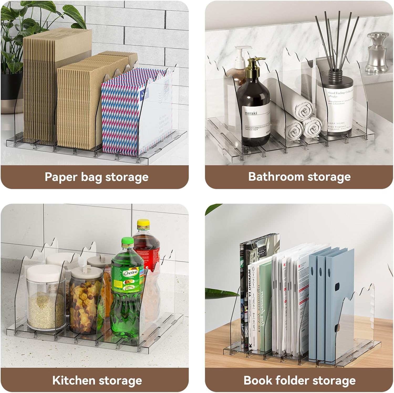 SOYO Adjustable Purse Organizers for Closet, Acrylic Shelf Divider for Bag and Purse Storage, Clear Pocketbook and Handbag Organizer, Bookshelf Separator Organizers for House, Office Use, Clear