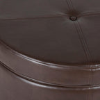 HomePop Round Leatherette Storage Ottoman with Lid, Chocolate Brown Large