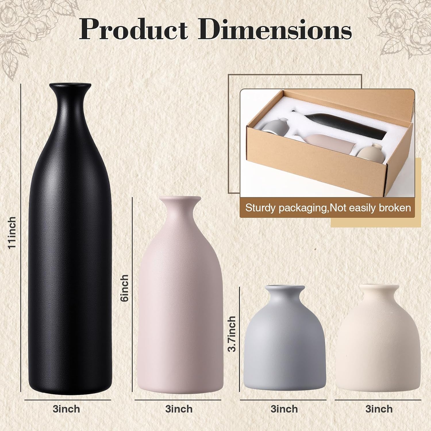 Dandat Brown Ceramic Vase Set of 4, Modern Ceramic Vases Neutral Colors Farmhouse Table Centerpiece for Dried Flowers, Living Room, Kitchen, Bedroom