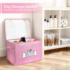 Fabric Dog Toy Box with Lid, Collapsible Storage Bin, Basket Organizer with Handle for Dog Toys, Blankets and Accessories, Pink