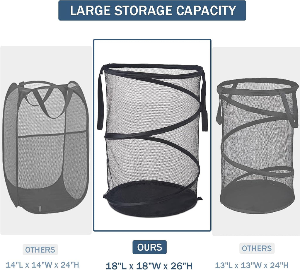 Seiritex Mesh Popup Laundry Hamper 115L Foldable Laundry Basket Extra Large Capacity Collapsible Clothing Storage Basket with Handles 26 H x 18 W x 18 L (Black)