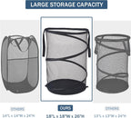 Seiritex Mesh Popup Laundry Hamper 115L Foldable Laundry Basket Extra Large Capacity Collapsible Clothing Storage Basket with Handles 26 H x 18 W x 18 L (Black)