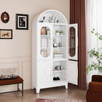 PAOFIN 73" Metal Tall Arched Kitchen Pantry Cabinet, Modern Farmhouse Kitchen Storage Cabinet with 3 Adjustable Shelves, White