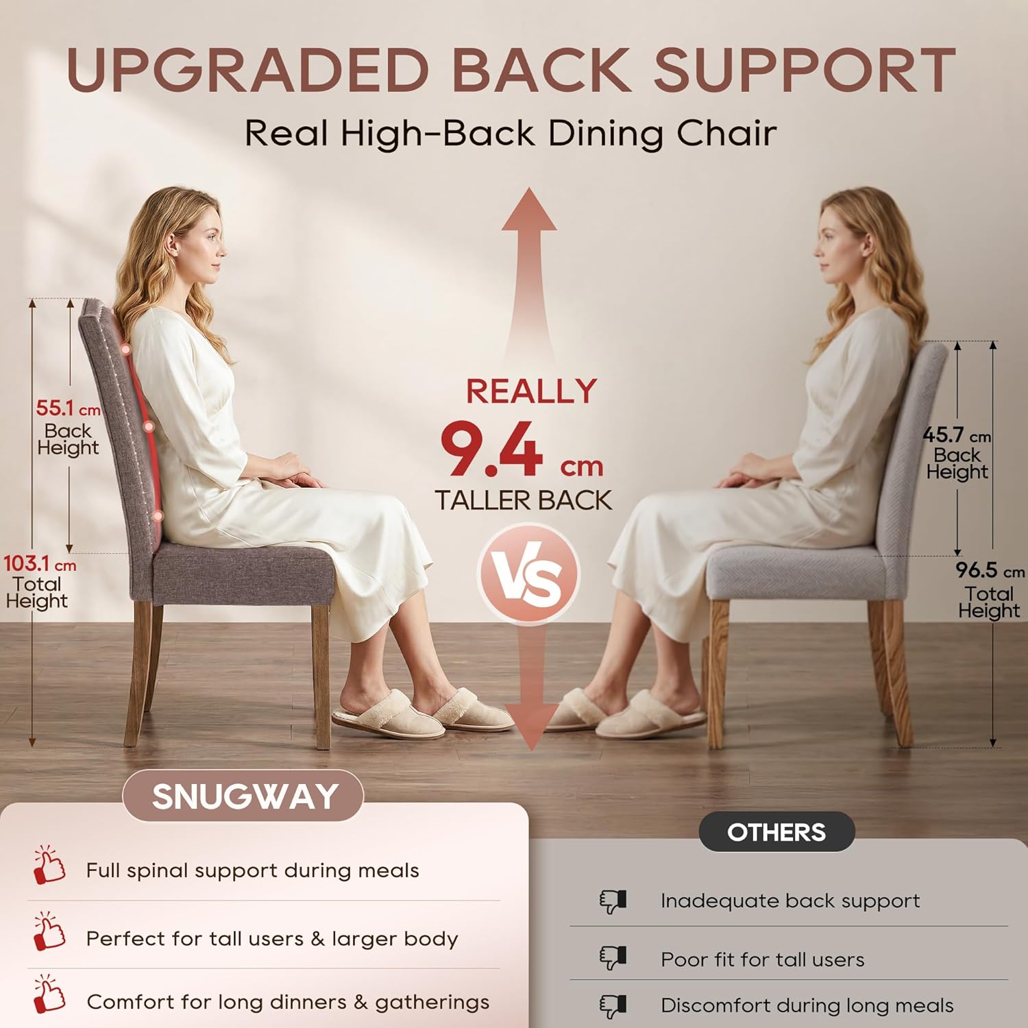 Upholstered Dining Chair Modern Stylish Parsons Kitchen Diner High Back with Silver Nailhead Trim & Wood Legs, Set of 4, Fabric Brown