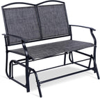 Backyard Expressions 2-Person Outdoor Glider Bench, Patio Double Swing Rocking Chair Loveseat w/Powder Coated Steel Frame for Backyard Garden Porch, Black Frame - Heathered Grey Sling Fabric