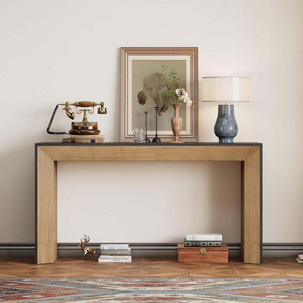Fireplace Console Table for Living Room: 65-Inch Elegant Entryway Table - 220 lbs Weight Capacity with Wood Veneer Top for Hallway & Foyer Decor