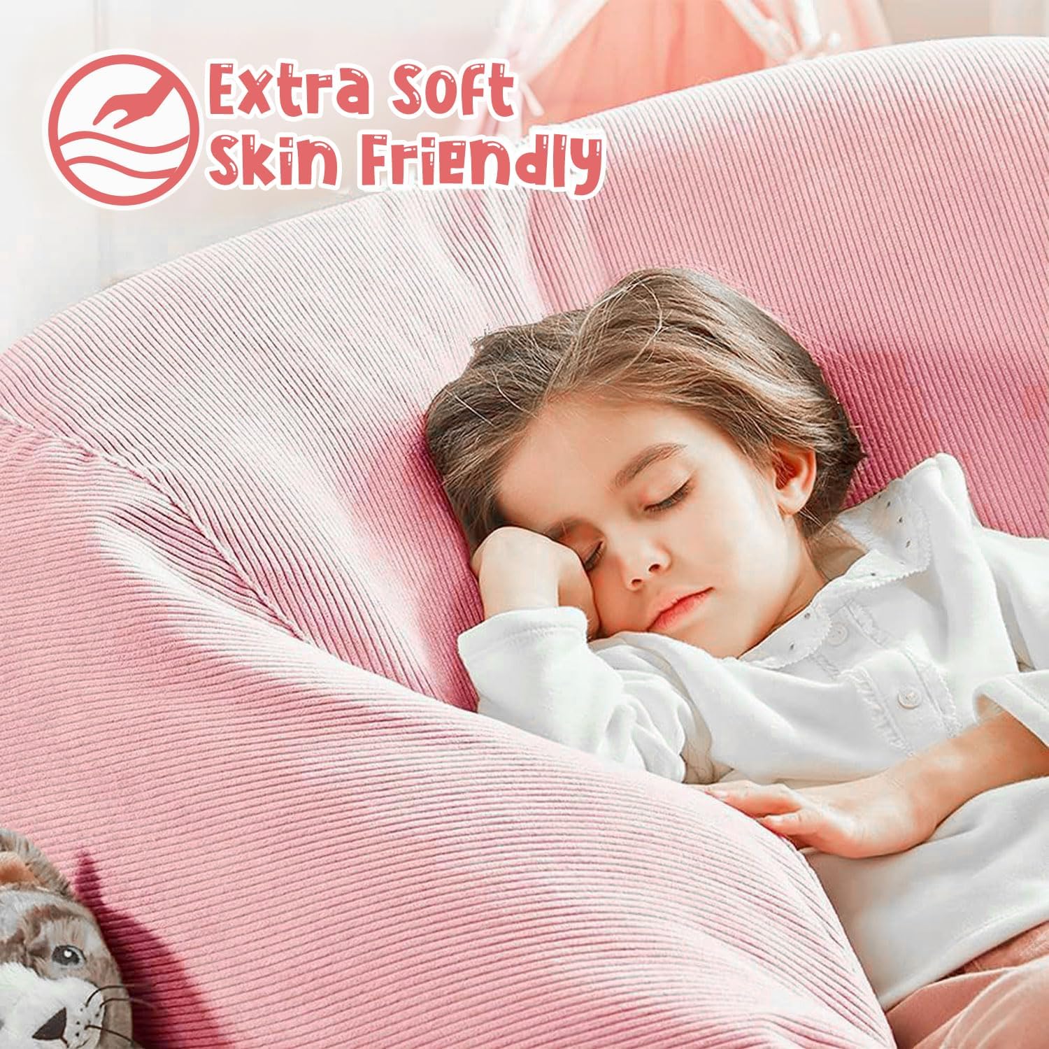 Bean Bag Chair Cover (No Filler) for Kids and Adults,Beanbag Stuffed Animal Storage Without Filling Plush Toys Holder and Organizer Soft Premium Corduroy 200L (Pink)