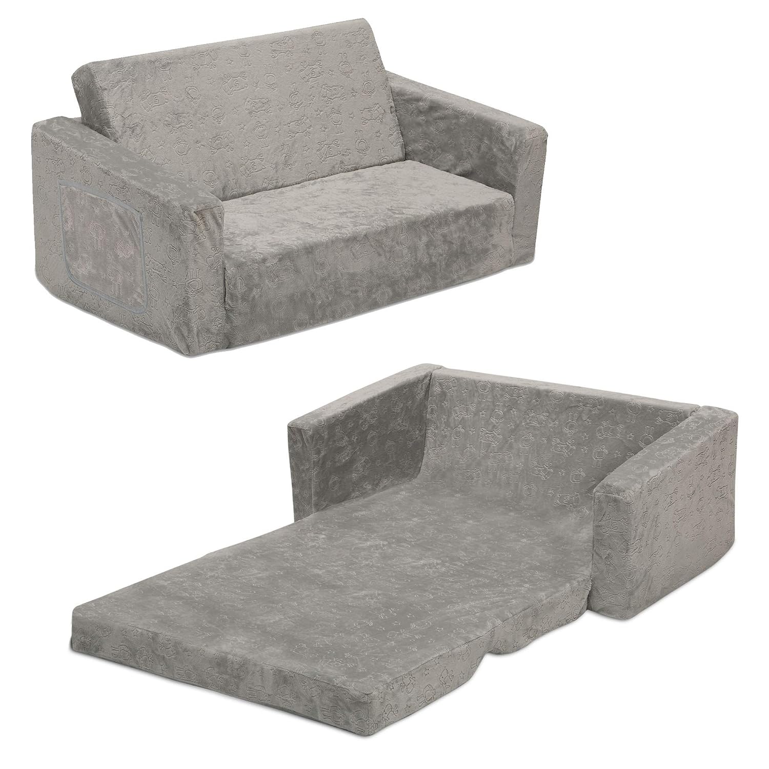 Delta Children 4-Piece Toddler Playroom Set, Grey/White & Serta Perfect Extra Wide Convertible Sofa to Lounger, Comfy 2-in-1 Flip Open Couch/Sleeper for Kids, Grey