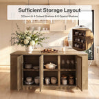 Tribesigns 71" Kitchen Island with Storage and Seating, Wooden Stationary Kitchen Bar, Large Island Table with Slatted Doors Cabinet & 6 Open Shelves, Farmhouse Style for Apartment & Home