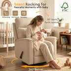 360° Swivel Glider Rocker Recliner Chair, Manual Reclining Sofa for Adults, Nursery Rocking Chiar for Nursery Room, Living Room and Bedroom, Small Recliners for Small Spaces,Beige
