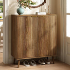 Fluted Shoe Cabinet with Doors, 5-Tier Shoe Storage Cabinet with Adjustable Shelves, Wooden Freestanding Shoe Organizer Shoe Cabinet for Entryway,Hallway,Living Room, Natural Oak