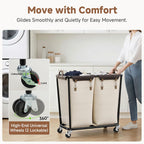 StorageWorks 280L Large Laundry Hamper with Wheels, Laundry Basket with Wheels 2 Sections, Clothes Sorter Cart with Divider for Hotel, Home, Beige, 1-Pack