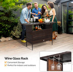 VINGLI Wicker Outdoor Bar Table with 2 Steel Shelves, Sets of Rails, Rattan Patio Storage for Backyard, Poolside, Garden