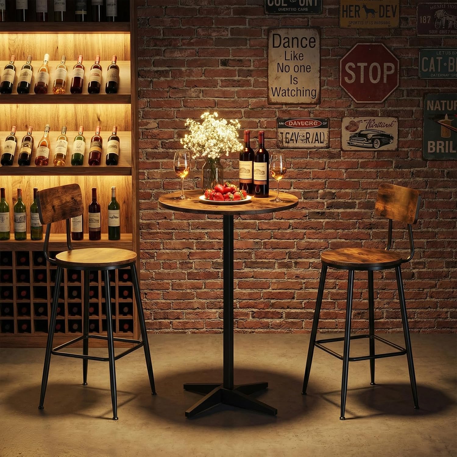 CHOEZON 21.6" Round Bar Table, Pub Table with Windmill-Inspired Base, Cocktail Table, for Bar, Pub, Cafe, Dining Room, Rustic Brown and Black TBT04BF