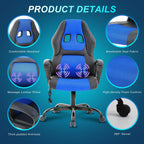 Silla Gamer Ergonomic Massage Gaming Chair - Blue Leather Desk Chair for Adults and Kids