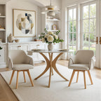 Swivel Dining Chairs Set of 2, Mid Century Modern Dining Chairs with Arms and Wood Legs, Linen Fabric Upholstered Kitchen Chairs for Dining Room Living Room, Comfortable Widen Seat, Sand