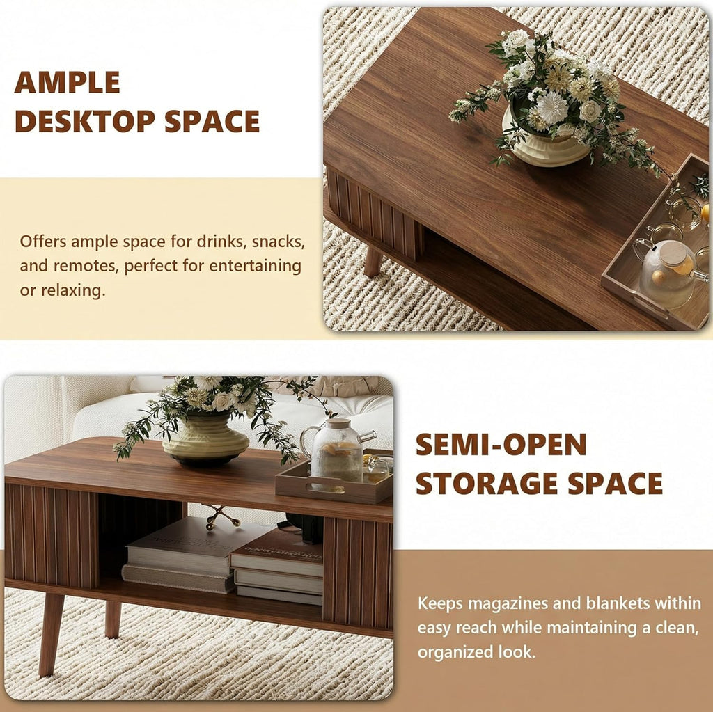 LAZZO Coffee Table with Storage Center Table for Living Room Rectangle Coffee Table with Rounded Edges,Easy Assembly, Walnut