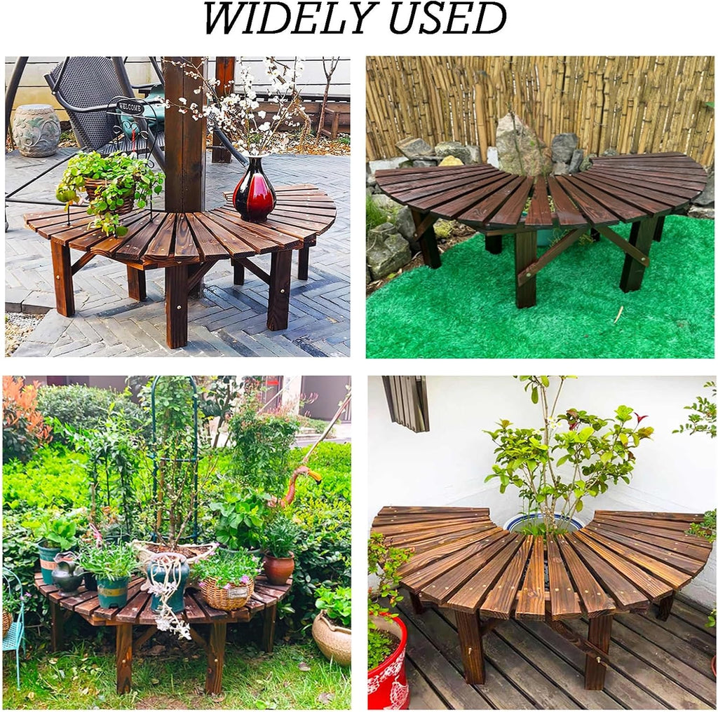 Tree Bench Wrap Around Park Seating Slatted Seat,for Garden, Lawn,Patio & Backyard Solid Wood Curved