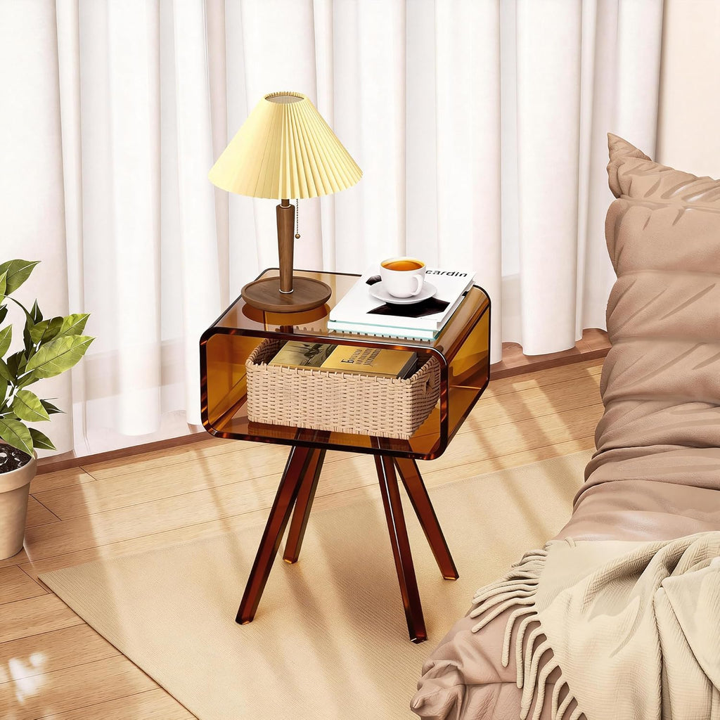 Acrylic Side Table, Acrylic Nightstand Bedside Table for Bedroom (Dark Brown, 16.1'' x 11.8'' x 19.7'')