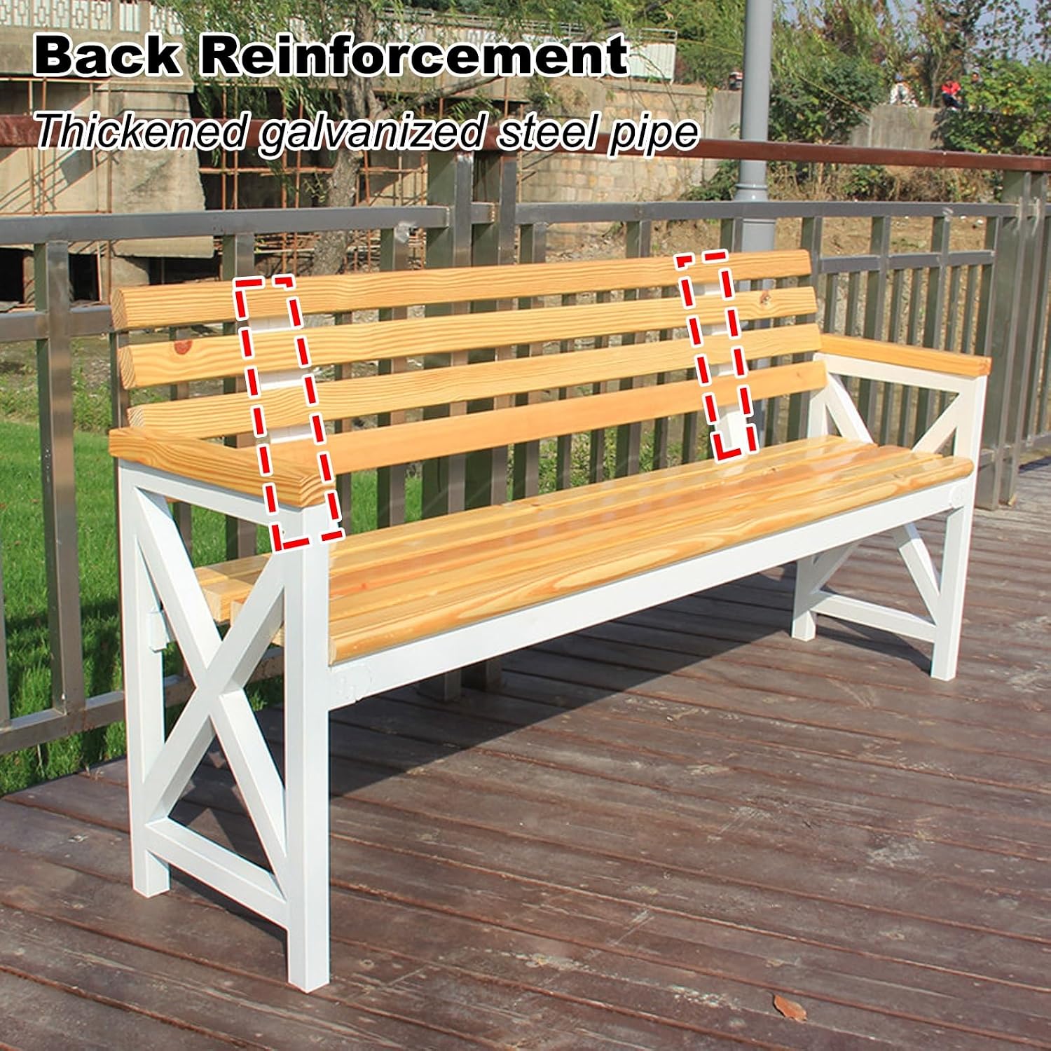 Outdoor Benches Weatherproof, Solid Wood Boards, Garden Benches, Suitable for Lawns, Terraces, Parks, and Residential Areas(White,100x40x85cm/39x16x33in)