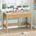 YOMILUVE Fluted Computer Desk with 2 Drawers, 39 Inch Small Computer Desk with Storage, Compact Writing Study Desk for Small Spaces