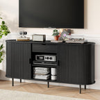 ONBRILL 63'' Fluted Sideboard Buffet Cabinet with Storage, Large Credenza Storage Cabinet with Drawers, Mid Century Modern Buffet Table Accent Console Cabinet for Kitchen Living Room Enrtyway, Black