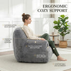 Bean Bag Chair for Adults and Childs with Armrests, High Back Supportive Plush Lounge, Oversized Faux Fur Floor Sofa for Living Room, Bedroom and Dorm (Dark Gray)