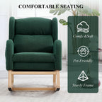 NIOIIKIT Nursery Rocking Chair with Footrest, Teddy Upholstered Glider Chair, Nursery Gliding Recliner with Side Pocket, Glider Rocker for Living Room (Green)