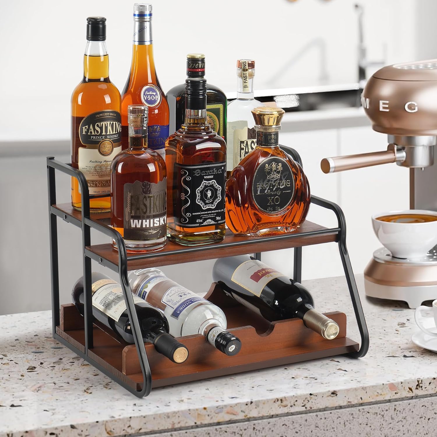 Liquor Bottle Display Shelf, Coffee Syrup Rack Organizer,Syrup Bottle Holder Stand, 3-Tier Syrup Rack for Countertop or Tabletop Decor,Storage Countertop Shelf for Kitchen Coffee Station