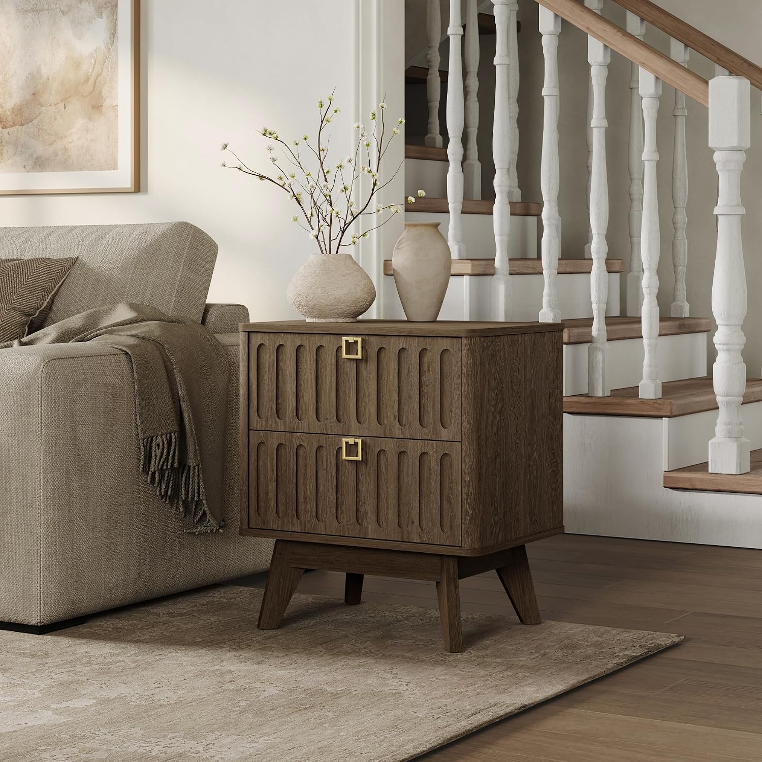 SICOTAS Nightstands Set of 2 with Drawers, 21" Wide Modern Bedside Tables | Modern 21" Wide Bedside Tables Set of 2 with Drawers, Stable Nightstands with Handle Accent End Tables for Bedroom, Apartment