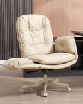 LukkDys Executive Office Chair, Big & Tall 400 lbs Capacity, Wide Seat, PU Leather, 5-Gear Lay-Flat Armrests (90°–180°) for Cross-Legged Comfort, 90–115° Recline, High Back Desk Chair, Beige
