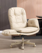 LukkDys Executive Office Chair, Big & Tall 400 lbs Capacity, Wide Seat, PU Leather, 5-Gear Lay-Flat Armrests (90°–180°) for Cross-Legged Comfort, 90–115° Recline, High Back Desk Chair, Beige