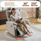 Power Rocking Chair Nursery with Adjustable Lumbar Support,Swivel Rocker Recliner with Overstuffed Armrests, Nursery Glider Recliner for Bedroom & Livingroom, USB & Type-C, Faux Leather Grey