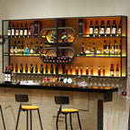 78.7in Large Wall Mounted Wine Rack with LED Light,4-Tiers Liquor Bottles Floating Shelves Display Storage Organizer for Home Bar & Dining Room Decorative (78.7" W x 9.8" D x49.2 H)