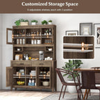 Byroce Kitchen Pantry Cabinet, Farmhouse 78.5” Tall Storage Cabinet w/Countertop, Adjustable Shelves & Drawers, Microwave Shelf w/Hutch, Wooden Buffet Sideboard w/Tempered Glass Doors, Rustic Brown