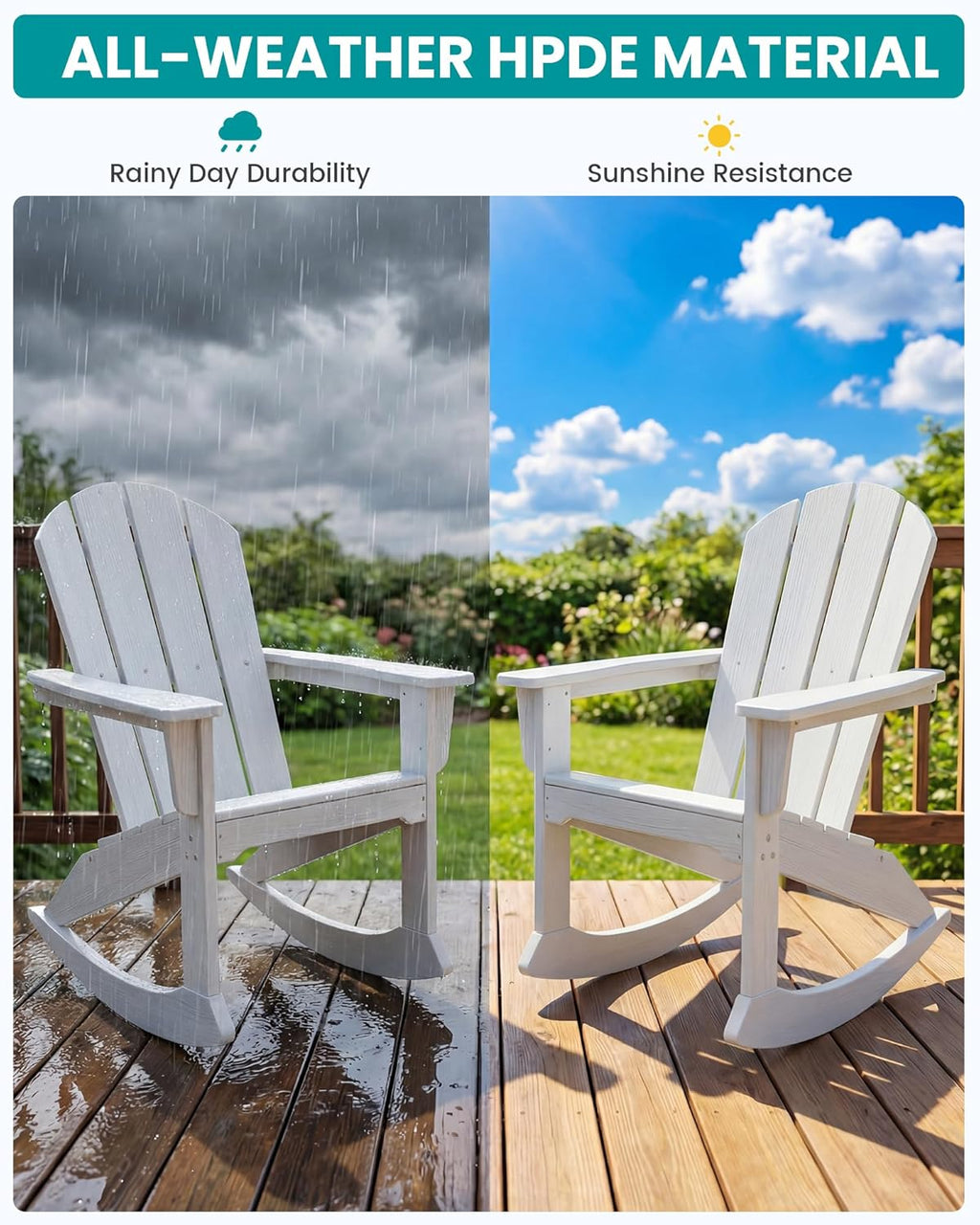 SERWALL Outdoor HDPE Adirondack Rocking Chairs Set of 2 with Pillows, White