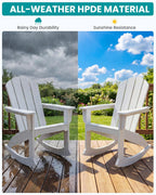 SERWALL Outdoor HDPE Adirondack Rocking Chairs Set of 2 with Pillows, White