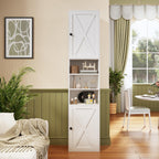 HUAHUU 70.8" Tall Kitchen Pantry Storage Cabinet, Slim Cabinet with 2 Barn Doors & Adjustable Shelves & Open Compartments, Cupboard for Kitchen, Dining Room, Living Room and Bathroom, White