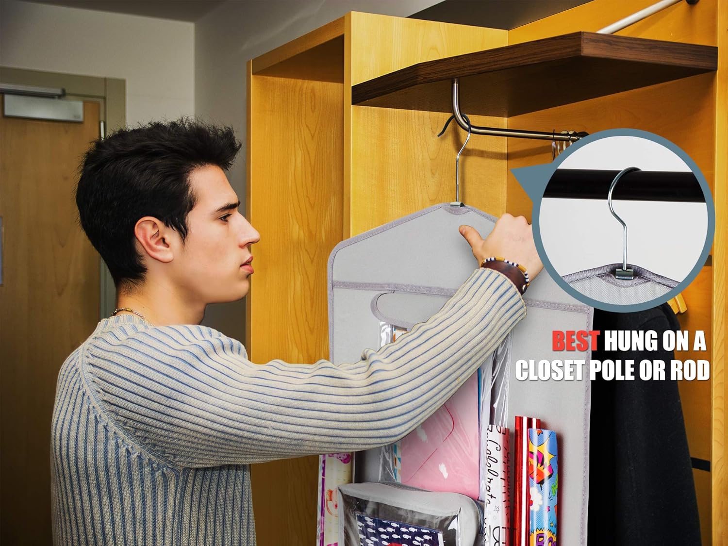 Double-Sided Hanging Gift Bag and Gift Wrap Organizer (Light Grey)