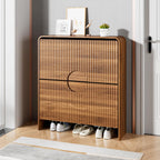 Slim Shoe Storage Cabinet for Entryway, Narrow Shoe Cabinet with 2 Tier Flip Drawers Doors, Fluted Hidden Shoe Rack Organizer for Entrance, Entry Way, Foyer, Hallway, Walnut