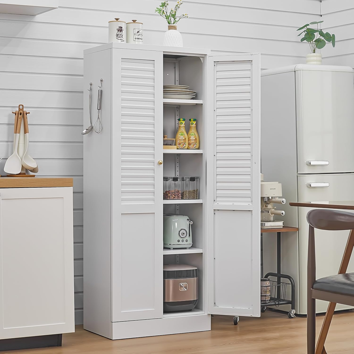 61'' Metal Pantry Cabinet with 4 Adjustable Shelves, Freestanding Steel Storage Cabinet for Kitchen & Home