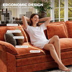 CDCASA 120" Oversized Modular Sectional Sofa, Comfy U-Shaped Cloud Couch w/ 2 Movable Ottoman, 5-Seater Chenille Deep Seat Modern Sofa Couch for Living Room, DIY Combination, Terracotta Orange