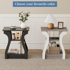 OLIXIS 3 Tier End Table with Charging Station, Modern Curved Nightstand Side Table with USB, Type-C Port & AC Outlets, Storage Shelf Cabinet for Living Room Bedroom Home Decor, Off-White