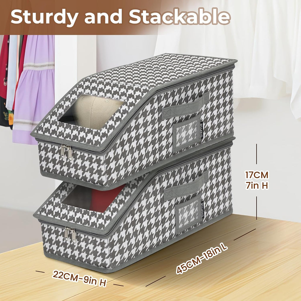 2 PCS Stackable Hat Storage for Baseball Caps, Large Hat Organizer with transparent window, Holds up to 30 Caps Hat Organizer (Gray and white)