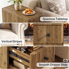 Tribesigns End Table with 3 Drawers, Farmhouse Fluted Narrow Side Table, Wood Slim Sofa Side Table for Small Spaces, Rustic Nightstand with Storage for Living Room Bedroom