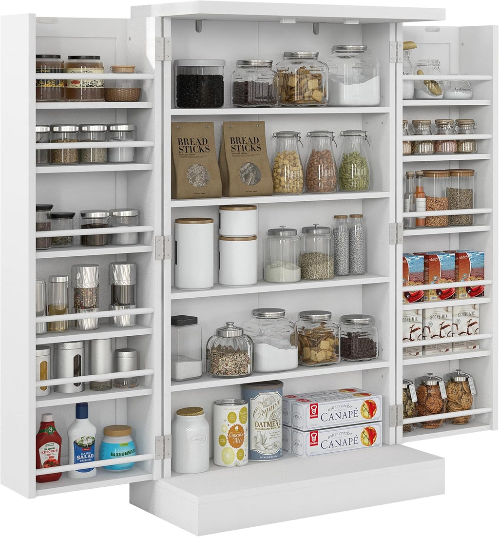 Anwick 5-Tier Kitchen Pantry Cabinet,Freestanding Buffet Cupboard with Doors & Adjustable Shelves,41" Food Pantry Storage Cabinets for Small Dining Room Living Room (White)