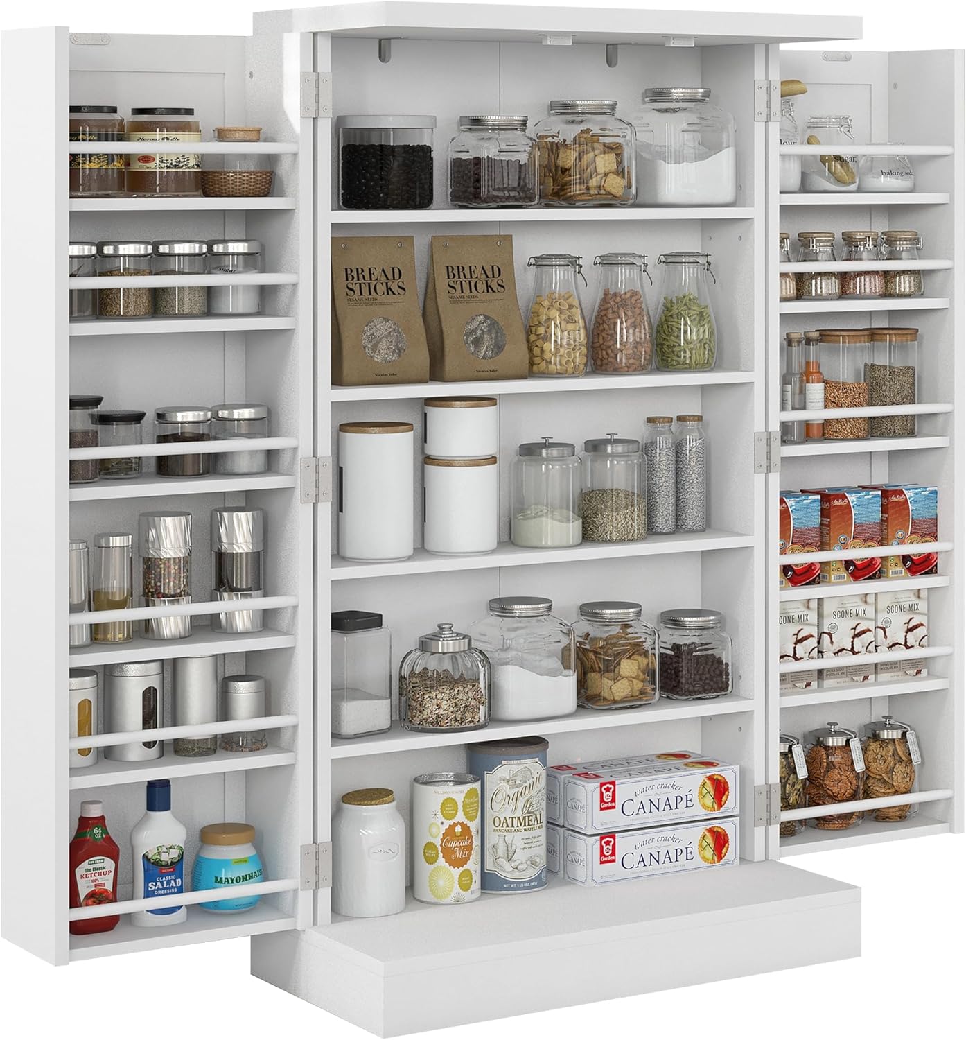 Anwick 5-Tier Kitchen Pantry Cabinet,Freestanding Buffet Cupboard with Doors & Adjustable Shelves,41" Food Pantry Storage Cabinets for Small Dining Room Living Room (White)