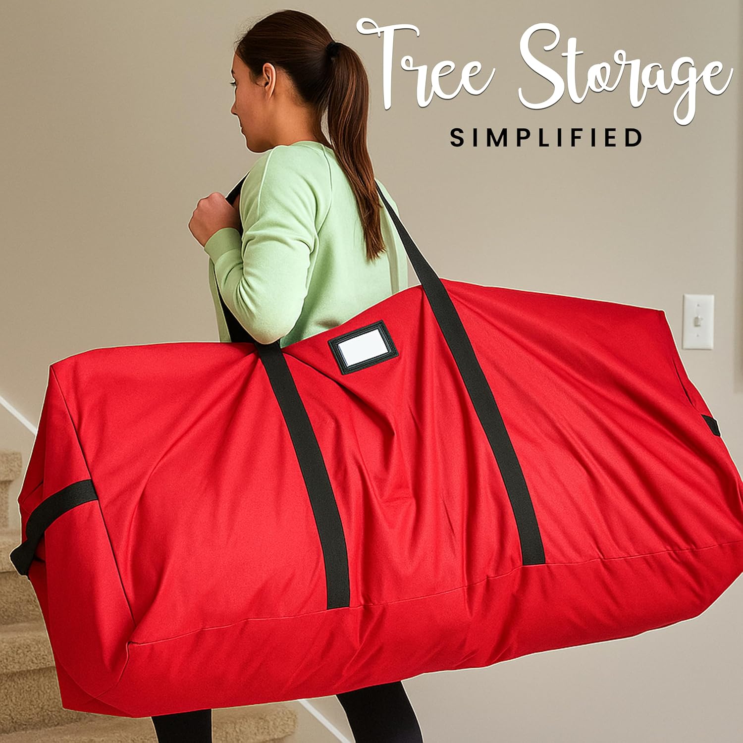 QUENTRO Heavy Duty Christmas Tree Storage Bag - Fits Up to 9ft Tall - Waterproof 600D Polyester Xmas Tree Bag with Reinforced Handles & Secure Zipper – Foldable Durable Holiday Storage Solution (Red)