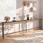 GRLEAF 90" Sofa Table with Built-in Power Strip (4 AC Outlets & 4 USB Ports) – 4.9ft Power Cord, Metal Frame, Easy Assembly, Long Couch Table Behind Sofa, Living Room and Home Office | Rustic Brown