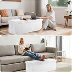 DUMOS 43 Inches Folding Ottoman with Storage Bench, Foot Rest Stool, End of Bed Storage Bench Upholstered, Load 660 lbs, for Living Room, Synthetic Leather, Beige